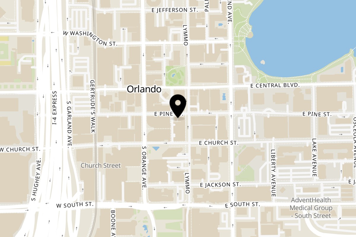 Map showing the location of Napasorn Thai Restaurant Napasorn Thai Restaurant on 56 E Pine St in Orlando